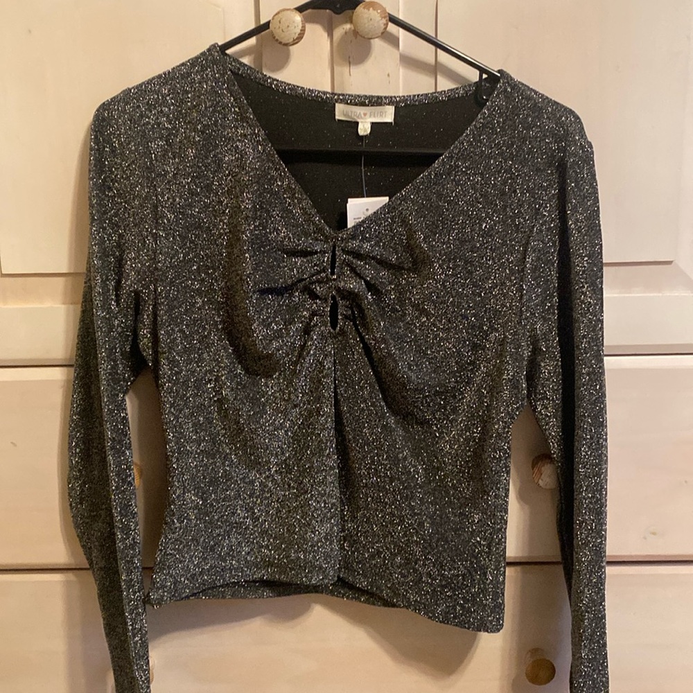 Long sleeve sparkly cut out shirt for NYE